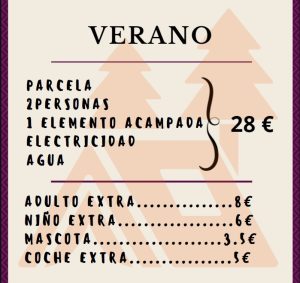 TARIFAS DEL CAMPING CAZALEGAS